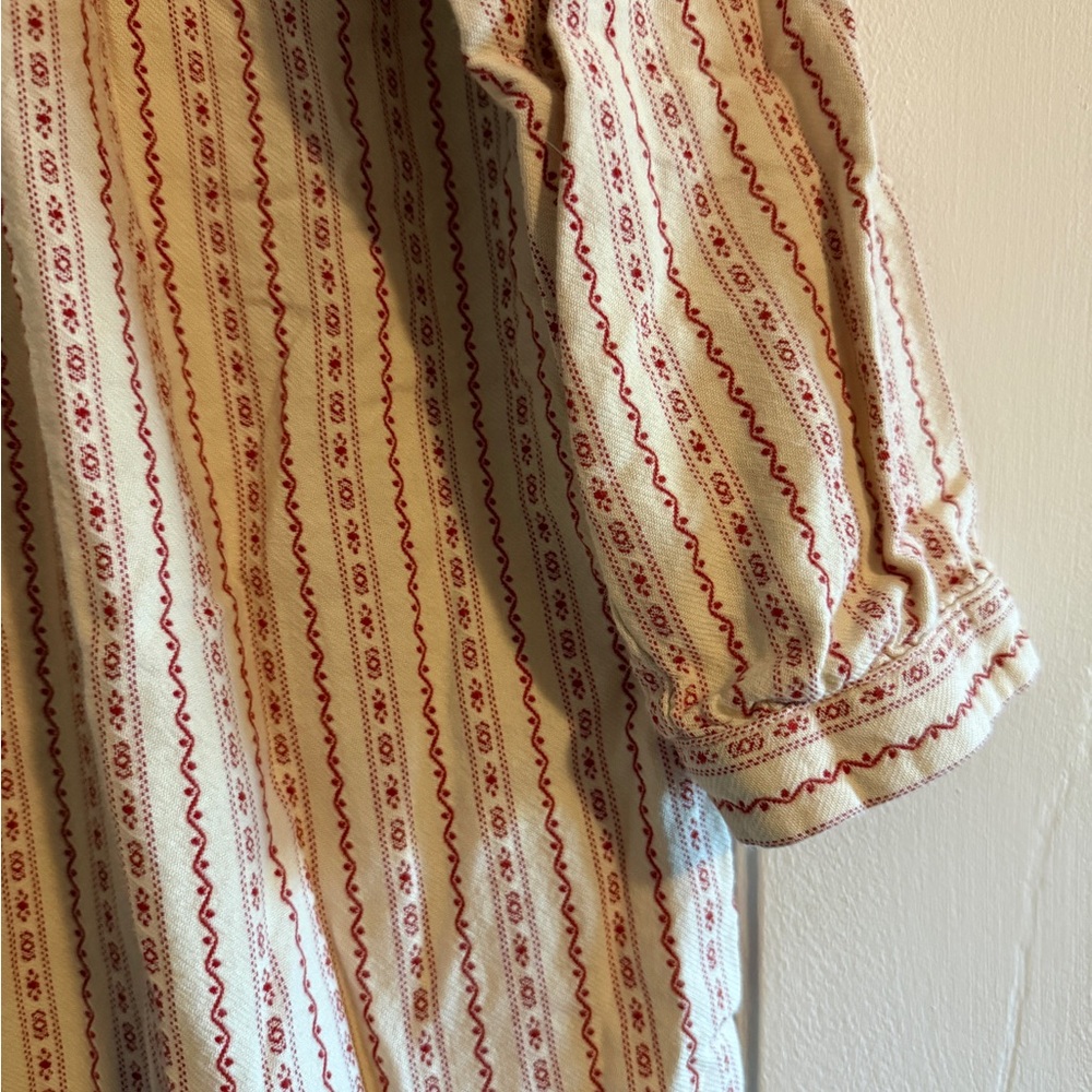 90s Vintage L.L. Bean Dobby Striped Cotton Flannel Nightgown Red White Medium - Picture 9 of 12